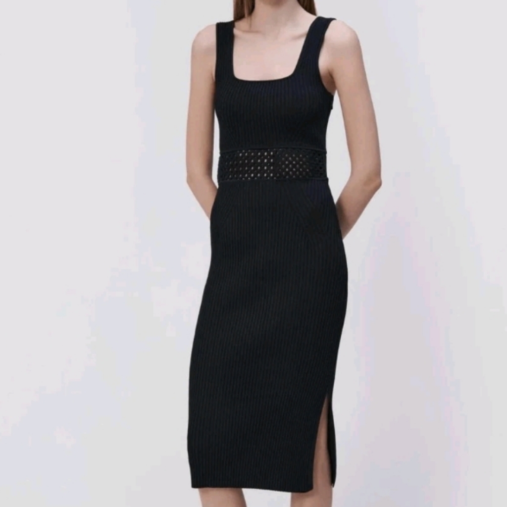 House Of Harlow 1960 Black Ribbed Midi Dress